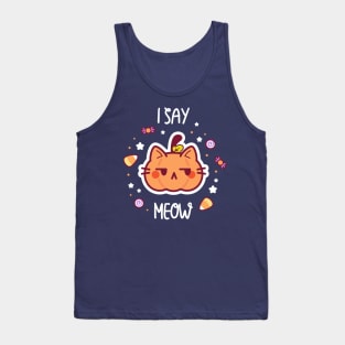 Cute pumpkin cat Halloween illustration Tank Top